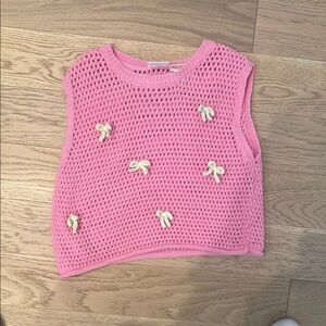 Pink Knit Sleeveless Top with Bow Accents
